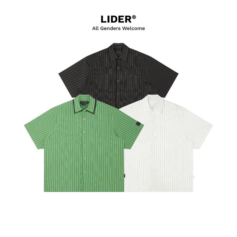  LIDER Áo Sơ Mi Sọc Kẻ Tay Ngắn Unisex Phom Boxy OFF-LINE BOXY SHIRT 