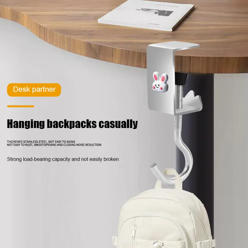 Móc treo ba lô bàn học sinh Chắc chắn Không cần đinh Đơn giản Liền mạch Chất lượng cao Móc xoay đa năng Dễ dàng lắp đặt Phù hợp với bàn có độ dày 0,5-3,5cm
