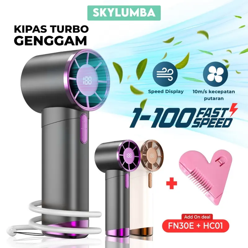 Skylumba Kipas Turbo High Speed Portable Angin Kencang 100 Level Kecepatan Putaran Baling-Baling Logam Angin LED Display FN30E 0