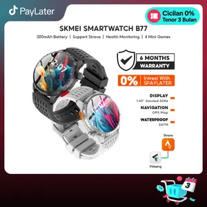 SKMEI B77 smartwatch pria | 1.43 inch AMOLED display | GPS Map | waterproof 3 ATM | Detak jantung oksigen darah | Kaca tempered | Bluetooth phone call | Mendukung Strava