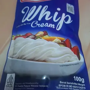 Pondan whip cream 100gr. Bahan untuk membuat whip cream kue atau untuk minuman, bahan simpel untuk membuat whip cream.