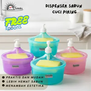 COD 3 pcs Dispenser sabun cuci piring + spoon Biru Plastik Aesthetic