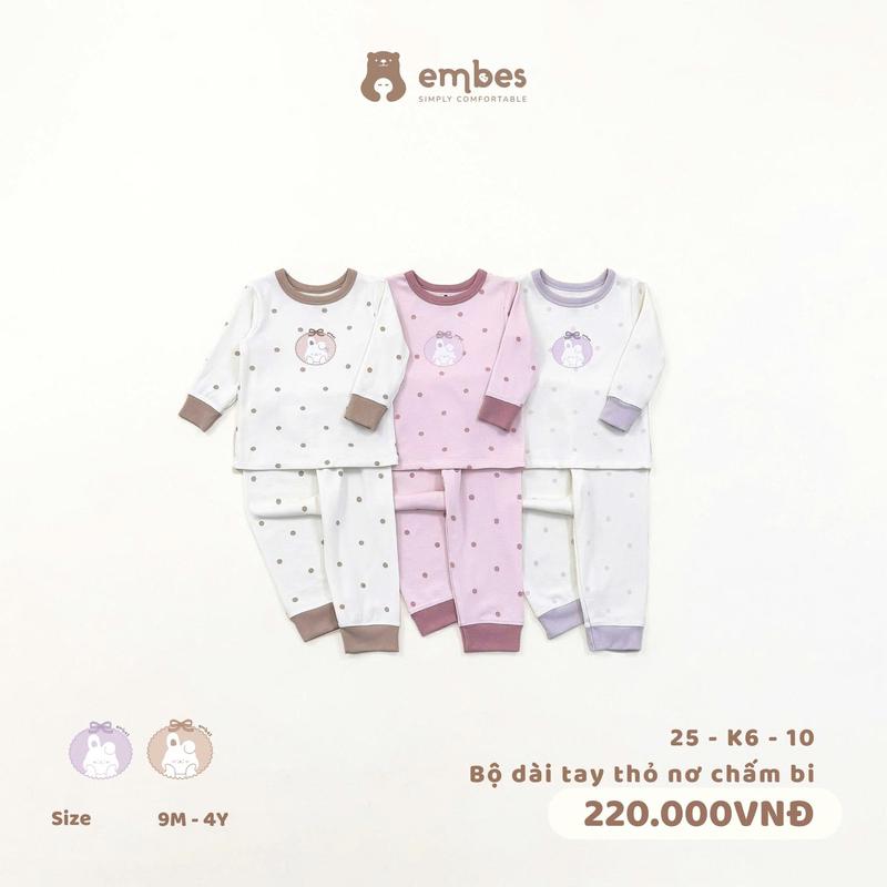 [LIVE] Bộ quần áo dài tay thỏ nơ chấm bi cho bé gái Embes Việt Nam từ 9 tháng - 4 tuổi - 25-K6-10