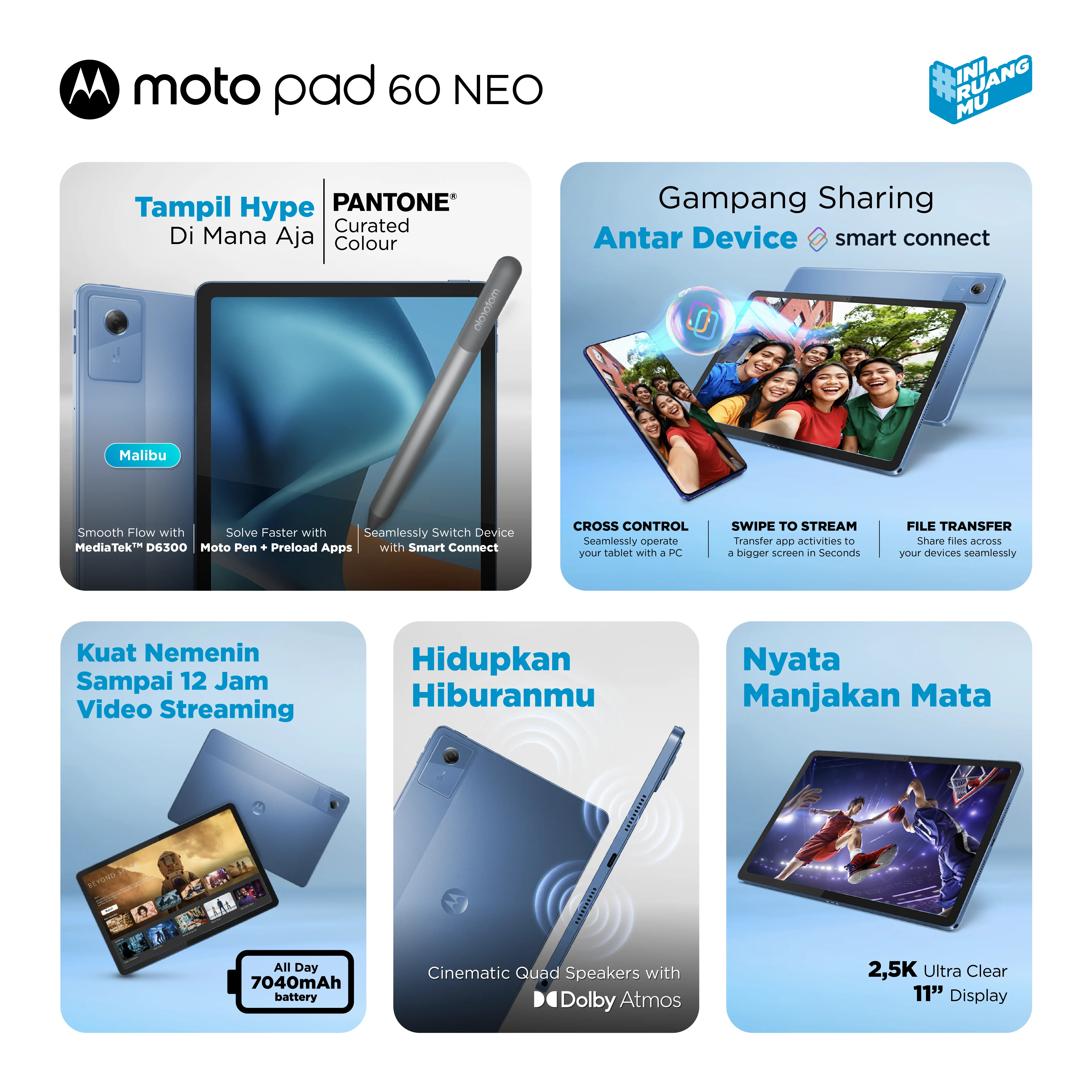 Motorola Moto Pad 60 NEO - 4GB/128GB - MediaTek D6300 - 11 inch - 2.5K Ultra Clear 90Hz - with Dolby Atmos - 7040mAh