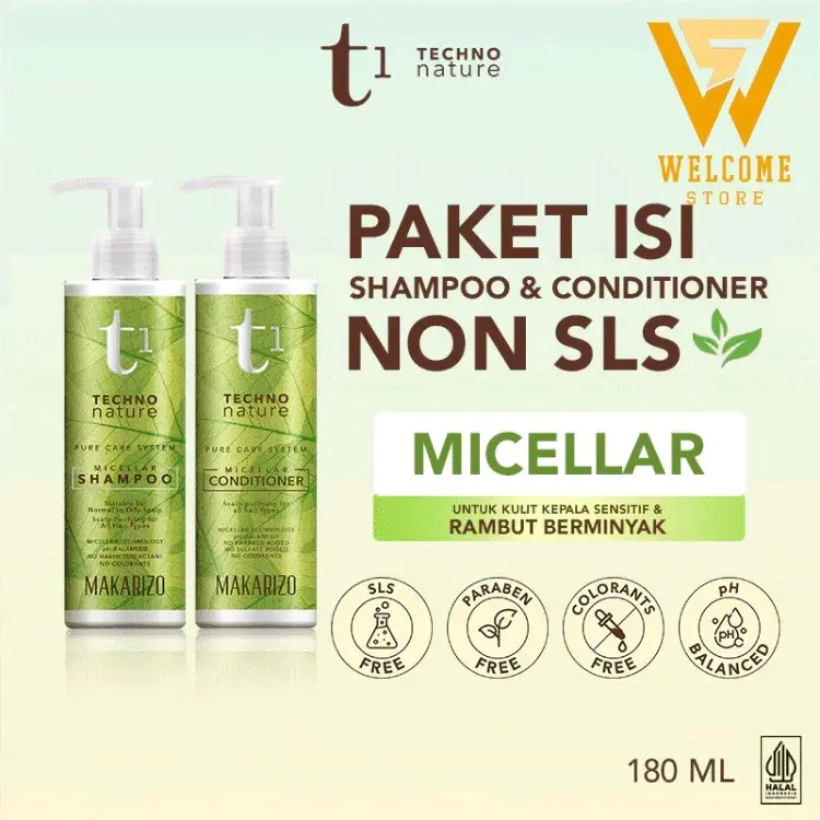 Makarizo T1 Techno Nature Micellar Shampoo & Conditioner Bebas Sulfat 180 mL 0