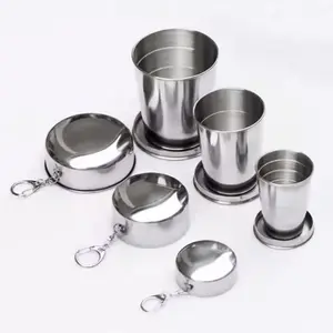 Gelas Minum Lipat Stainless 140ml 240ml Cangkir Camping Outdoor Travelling Unik Model Gantungan Kunci