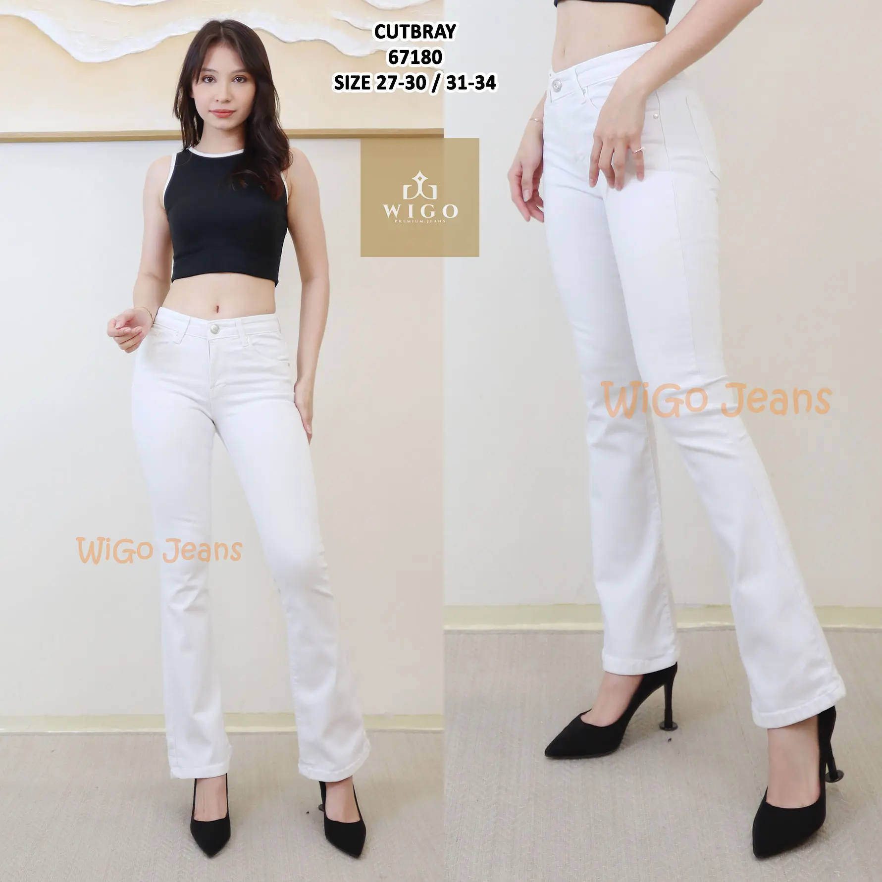 Wigo Celana Jeans Premium Cutbray / Pinggang Standar Jeans / Streach / Putih / 27 - 34 / Melar Nyaman.