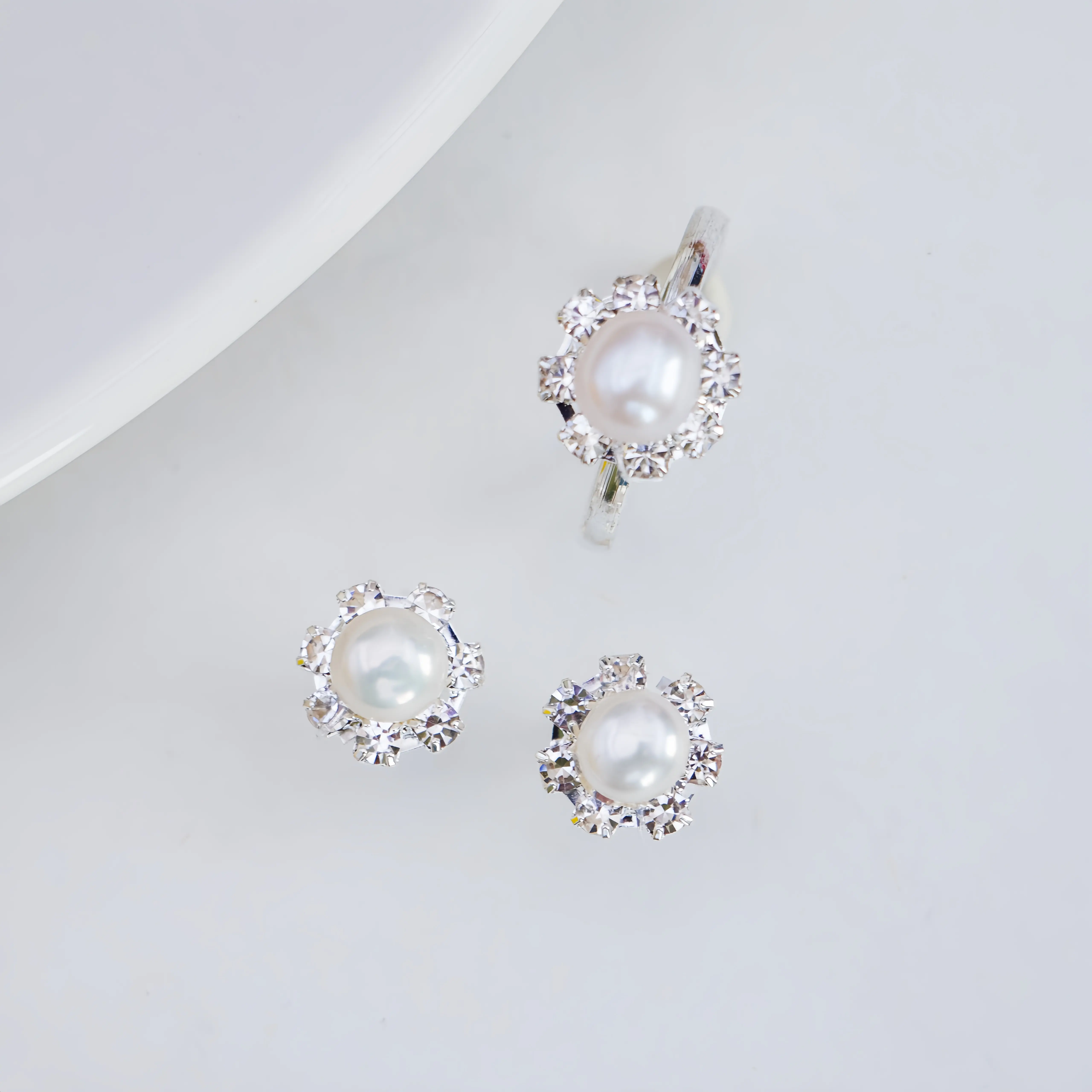 ShuiYu alloy fresh water core-free white sunflower Pearl ring earrings 5-6mm ZH12949