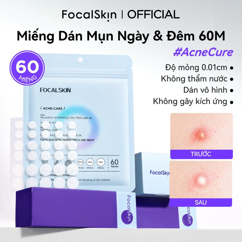 COMBO gói 60 miếng FOCALSKIN Miếng dán mụn SalicylicAcid Hoa cúc 30 miếng ban ngày và 30 miếng ban đêm hỗ trợ hút nhân mụn và hỗ trợ che mụn trước khói bụi & makeup | Làm Đẹp Da Chăm Sóc Da Skincare Giảm Thâm