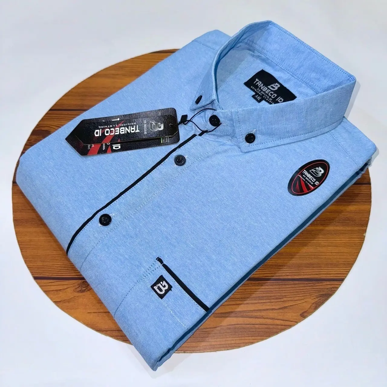 Kemeja Pria Polos Lengan Pendek Becco ID List Hitam - Kemeja pendek premium Katun, Baju Slimfit Casual Cowok