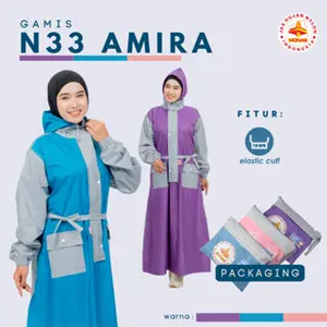MONAS Jas Hujan Gamis Wanita Muslim - N33 AMIRA - Jas Hujan Bahan Nylon - Anti Sobek Anti Bocor - Longgar Muslimah