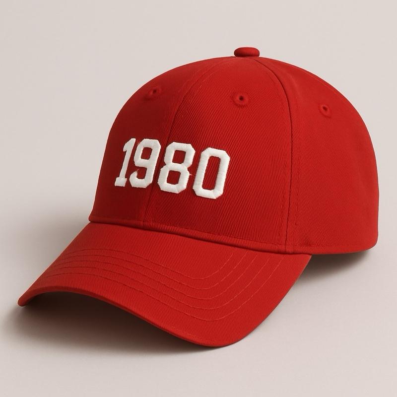  Mũ lưỡi trai thêu năm sinh màu đỏ đủ năm từ 196x-2020 