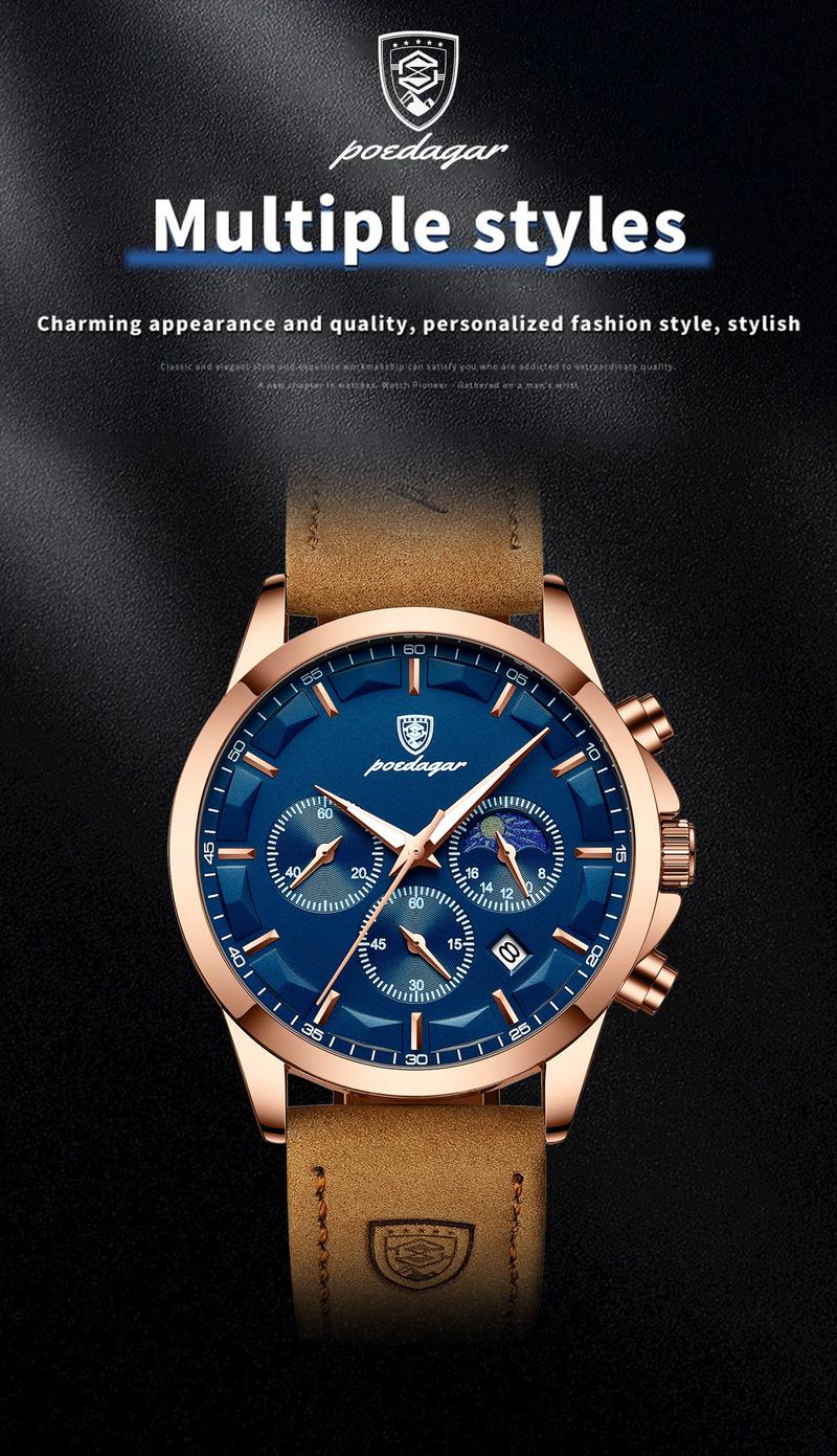 Product Introduction of Men Quartz Watch Luxury Sports Waterproof Chronograph Luminous Date Man Wristwatch Business Leather Men's Watches Clock 8