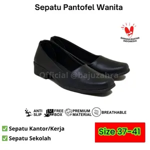 Sepatu Kerja Pantofel Wanita Flat Warna Hitam Polos Sepatu cewek Kantor Sekolah Tinggi Hak 3cm Bahan Kulit Sintesis PVC Outsol hak tinggi
