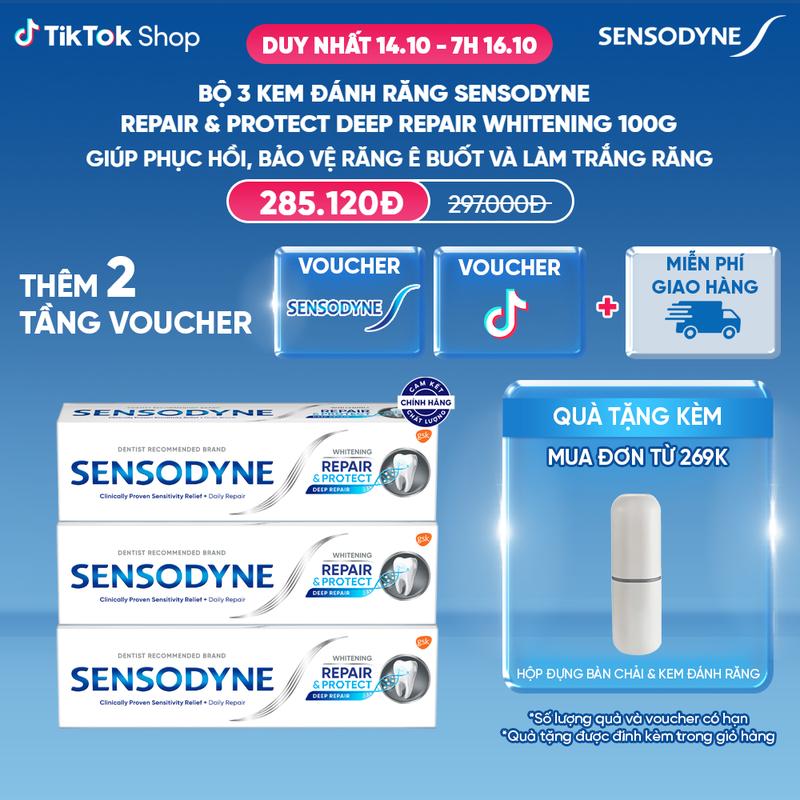 Bộ 3 kem đánh răng SENSODYNE Repair & Protect Deep Repair Whitening 100g phục hồi, bảo vệ răng ê buốt và giúp làm trắng răng