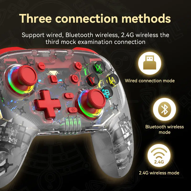 Bộ điều khiển chuyển đổi không dây cho Nintendo Switch, PS4, PC, IOS, Android, bộ điều khiển Switch Pro với đèn RGB, nút quay lại có thể lập trình, động cơ rung kép Wake-up Turbo, cảm biến chuyển động con quay hồi chuyển 6 trục Phụ Kiện Chơi Điện Tử 6