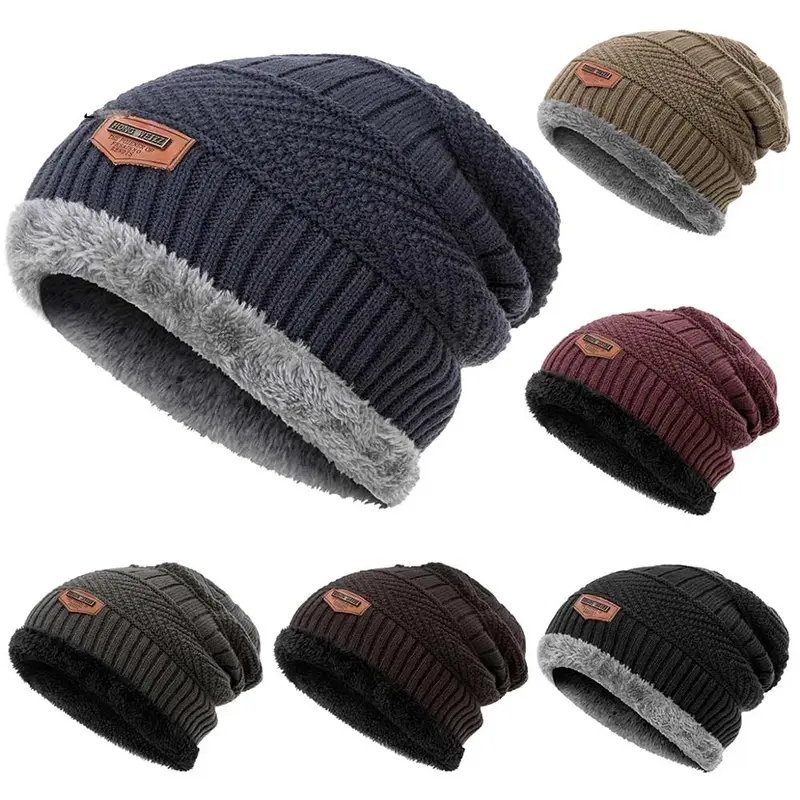 หมวกฤดูหนาวสำหรับผู้ชาย หมวกผ้าฝ้ายหนา หมวกอบอุ่น แฟชั่น unisex หมวกถักนิตติ้ง