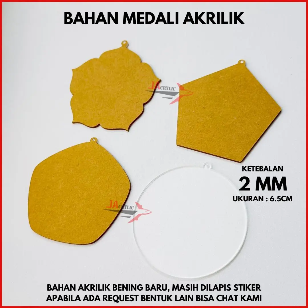 BAHAN MEDALI AKRILIK BULAT BUNGA SEGILIMA POLOS / BAHAN GANTUNGAN KUNCI AKRILIK