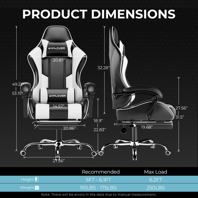 GTPLAYER Gaming Chair, Computer Chair with Footrest and Lumbar Massage, Height Adjustable Gaming Chair with 360° Swivel Seat and Headrest for Office or Gaming 7