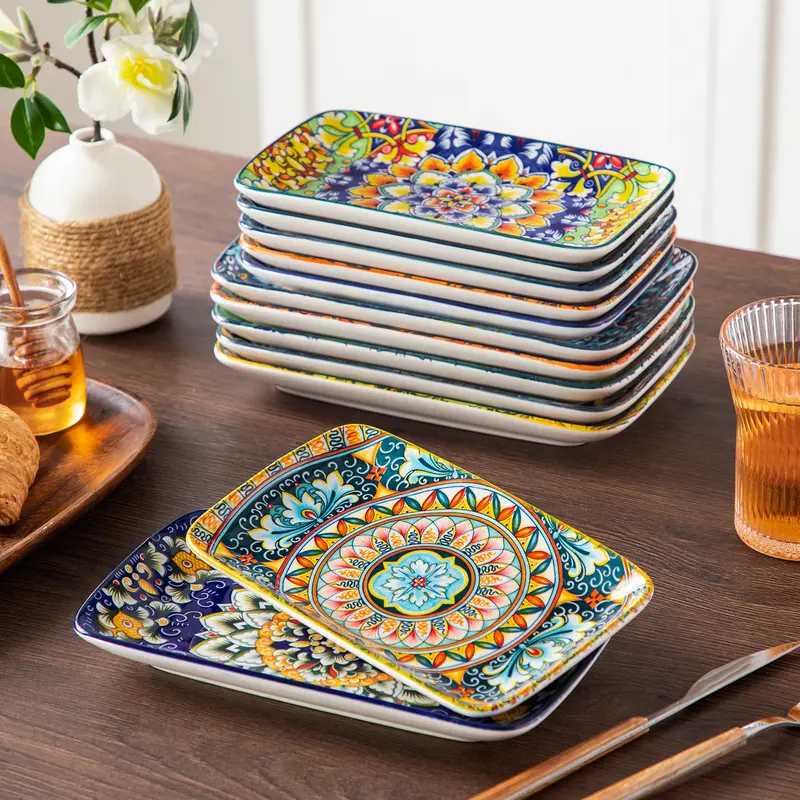 vancasso SIMI Serving Platter, 8.5/9.5 in Small Serving Dishes, Porcelain Rectangle Serving Plates Set of 6, Dishwasher and Microwave Safe, Ceramic Sushi Platters for Party 3