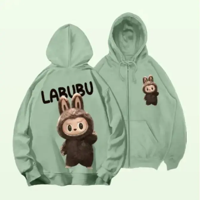 KG BUNZ LA BUBU SWEATER HOODIE ZIPPER UNISEX BAHAN FLEECEE GRAMASI TEBAL 280 SABLON DEPAN BELAKANG WARNA BERVARIASI