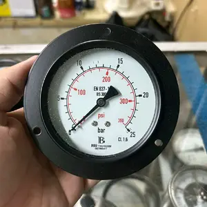 Pressure Gauge payung body Black Steel 3" inch drat kuningan manometer