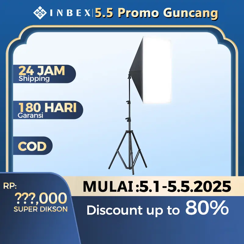 【Warranty 180 HARI】【24H Shipping】【COD】INBEX 155W Softbox Photography Lighting Kit 5500K untuk Live Streaming Studio Lighting/Potret Fotografi/YouTube Video dengan E27 Socket 50x70cm SoftBox + 2.1M Adjustable Lamp Stand + Carry Bag