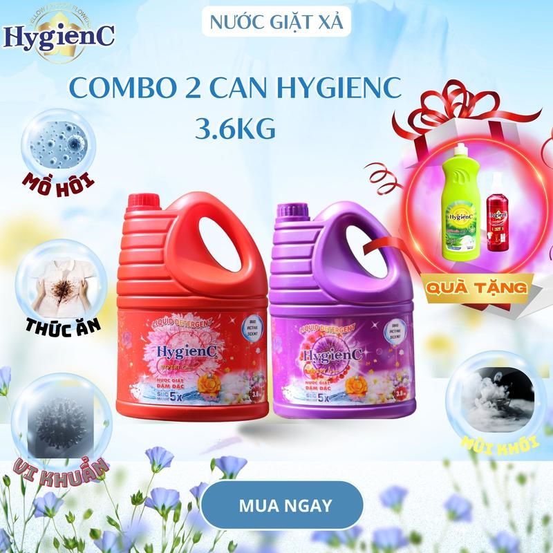   Combo 2 Can  Nước giặt đậm đặc HygienC công nghệ thái lan - Trọng lượng 3.6 ký Làm Sạch 