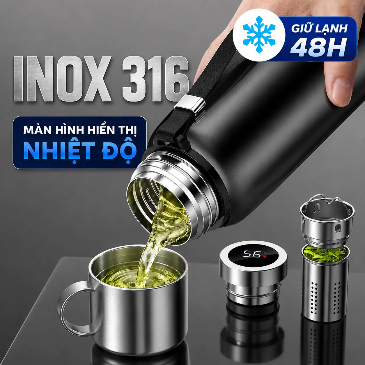 Bình giữ nhiệt 48h NIUMI inox 316, có nắp chống tràn, giữ nhiệt lâu, dễ dàng sử dụng