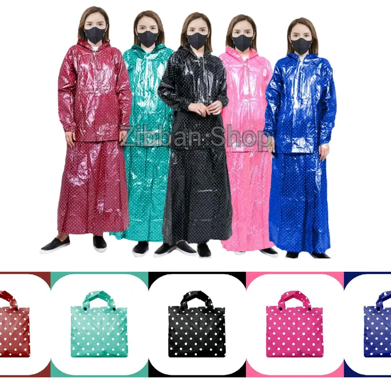 model rok, jas hujan model rok, jas hujan wanita motif polkadot Pvc 1