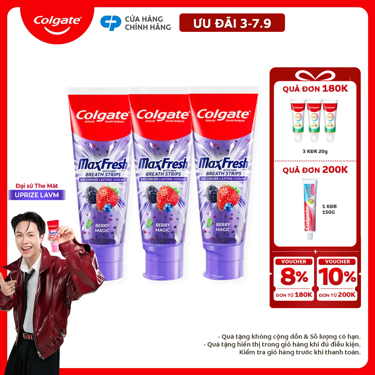 [Ưu đãi 3-7.9] [MỚI] Bộ 3 Kem đánh răng Colgate MaxFresh Hương nhiệt đới, tinh thể cầu vồng the mát 100g/ tuýp