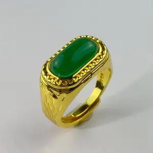 Cincin emas placer Vietnam untuk Pria Eropa dan Amerika Dominan Fashion desain tatahan giok Pembukaan Desain Dapat Disesuaikan
