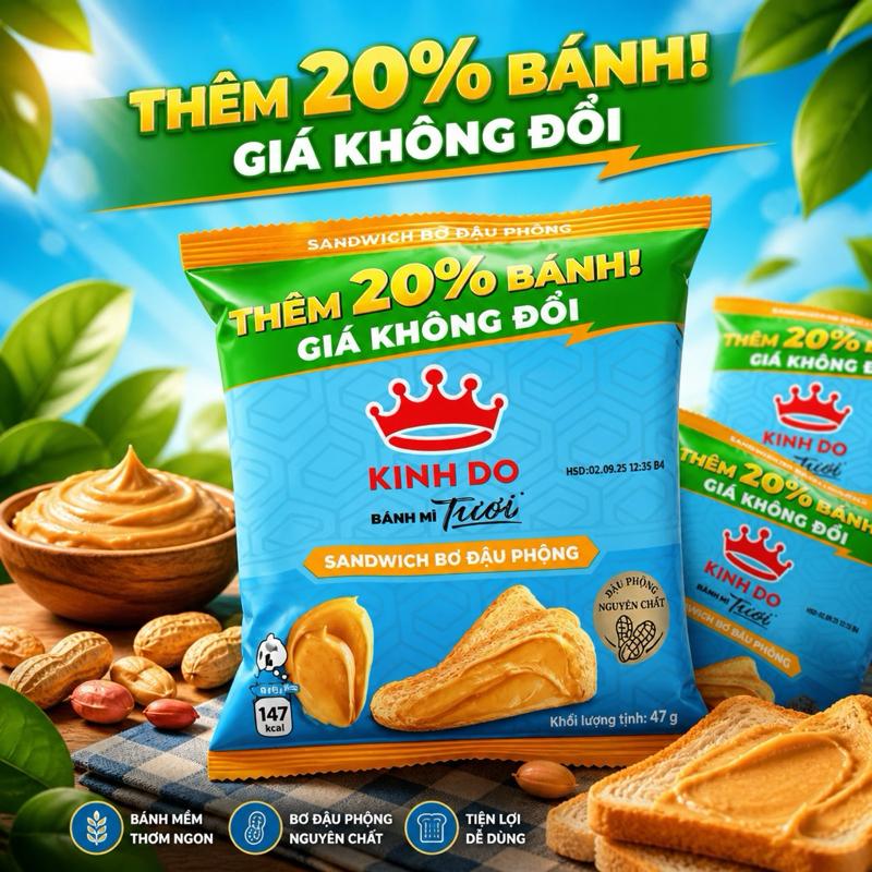 Bánh mì Kinh Đô Tươi - Sandwich Bơ Đậu Phộng - 48 gram