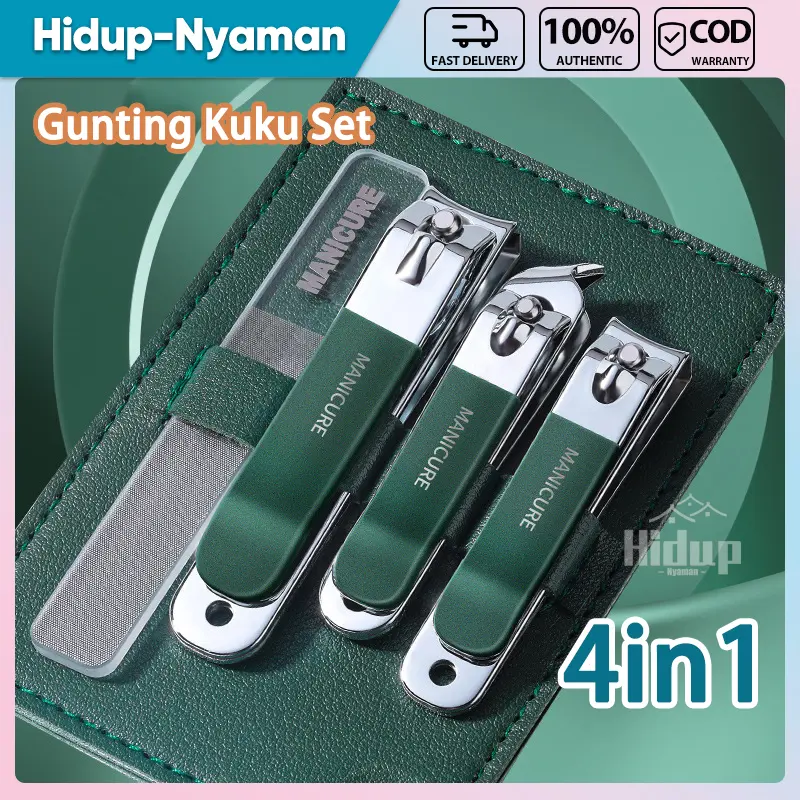 【Ready Stock】Gunting Kuku Set 4 Alat Perawatan & Gunting Kuku Premium Kilap Kuku Nano Glass 0