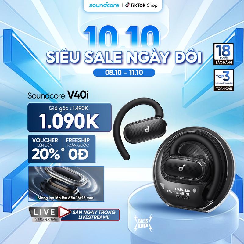 Tai nghe đeo vành tai bluetooth Open-Ear Soundcore V40i | Màng loa lớn| Siêu gọn nhẹ | Chống nước và bụi IP55- Tai nghe thể thao Bluetooth không dây-Bảo hành 18 tháng- Hàng chính hãng