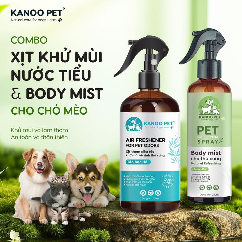Combo Bình Xịt Khử Mùi Nước Tiểu Chó Mèo Và Bodymist Xịt Thơm Chó Mèo KANOO PET - Giúp Làm Thơm Nhanh Chóng Khử Sạch Mùi Hôi Khó Chịu Nhanh Chóng Và Hiệu Quả