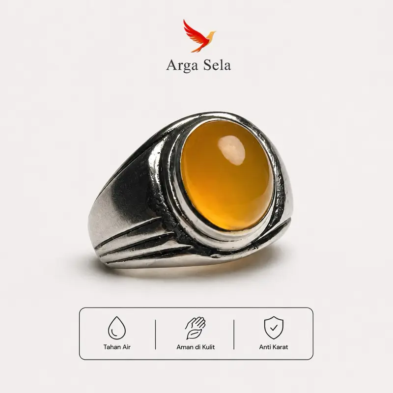 Cincin Batu Sulaiman Madu Natural Asli Kuning Oranye 12x10 Ikat Alpaka Super Anti Karat Pilihan