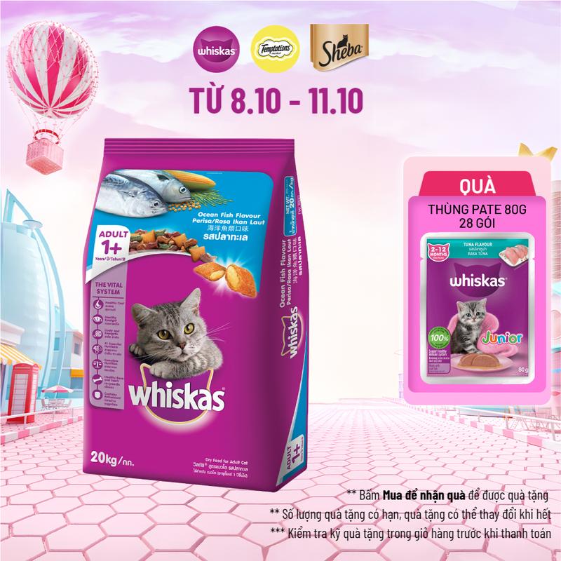 Thức Ăn Cho Mèo Trưởng Thành WHISKAS Dạng Hạt Vị Cá Biển - 20kg