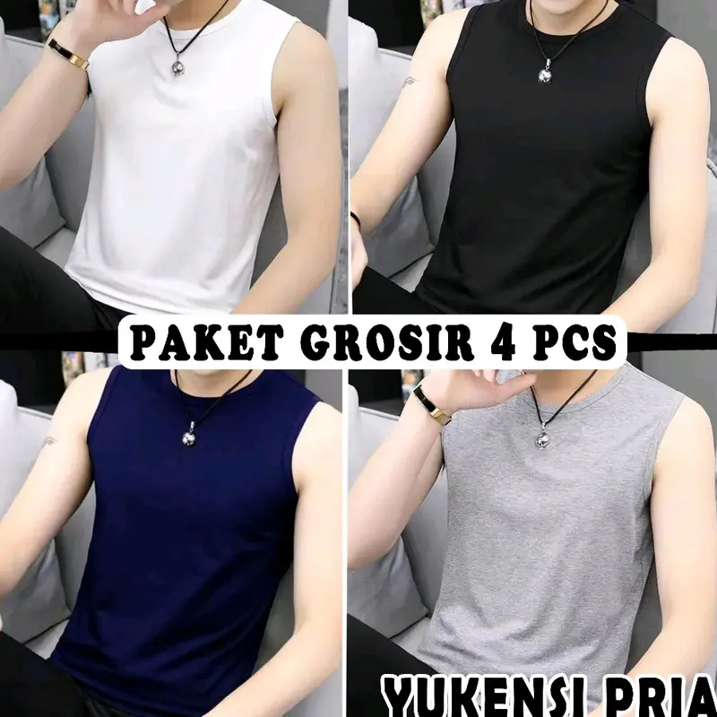 Paket 6 Pcs Kaos Baju Dalam Pria Singlet Yukensi Dewasa Polos Cotton Hitam Putih - Oblong, Tank, Katun, Atasan, Cowok Keren Slim Vit S-M-L-XL Fit warna mix kutang 4