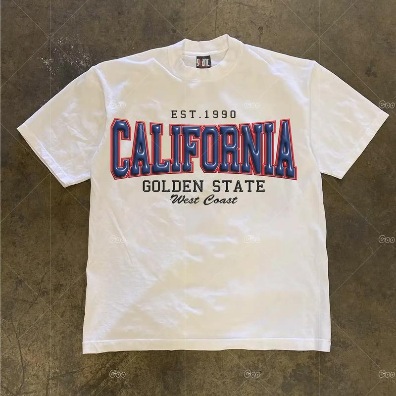 Áo thun nam nữ casual - In chữ California Golden State West Coast - Phong cách West Coast retro Mỹ cá tính - Mềm mại thoải mái - Cổ tròn tay ngắn - Kiểu dáng rộng - Thời trang dễ phối - Vải co giãn thoáng khí - Áo trên thoải mái