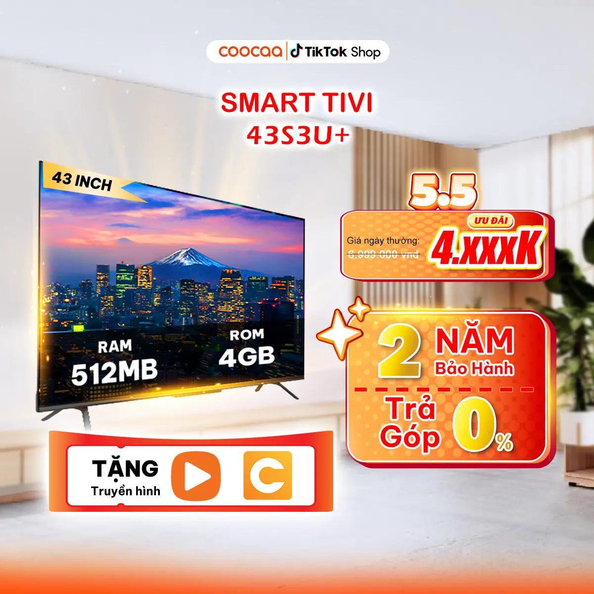 【DEAL CÓ HẠN】Coocaa Smart Tivi 43S3U+ 43 Inch - Độ Phân Giải FullHD - Truyền Hình Nét Cực Cao - Bảo Hành 2 Năm  - Kết Nối Wifi - DVB T2 Xem Truyền Hình KTS - Âm Thanh Dolby - Bảo Vệ Mắt - Xem Phim - Xem Bóng Đá - Lướt Web - trình duyệt web tv  coocaa