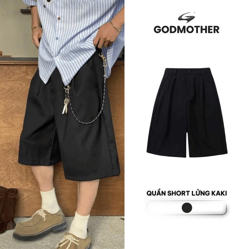 Quần Wide Leg Short Kaki GODMOTHER Quần Short Lửng Ống Rộng Unisex Phong Cách Trẻ Trung Năng Động QLVAI