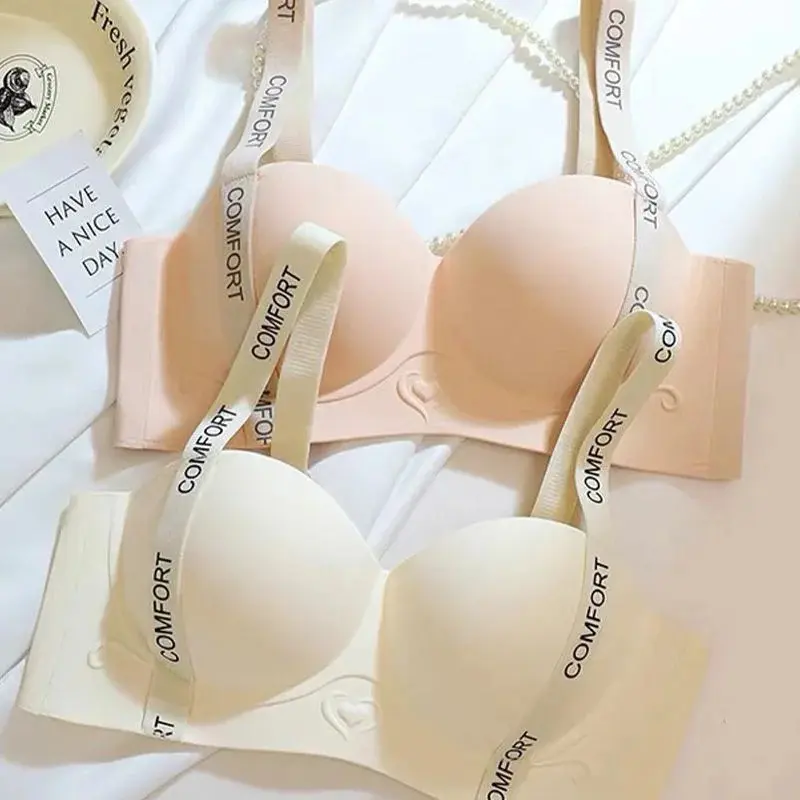 Seamless Underwear Women's Small Breasts Push Up And Look Bigger Without Wire Rings To Shrink Side Breasts Letter Strap Bra