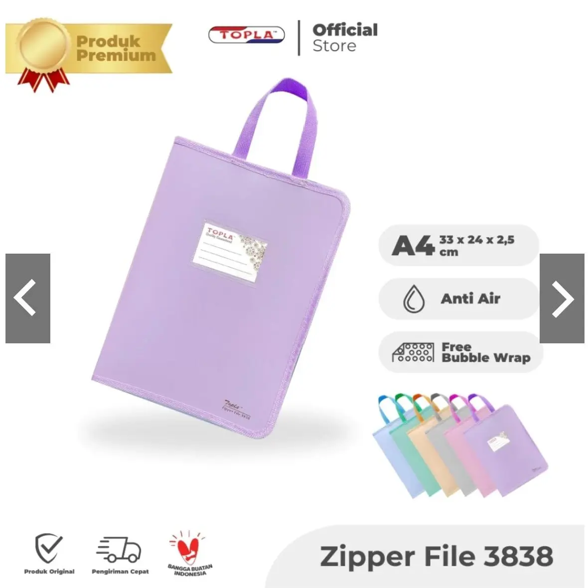 MAP JINGJING TOPLA 3838 Tas Kursus Les Dokumen Zipper JINGJING TENG TENG ATAS Resleting Folio Pastel