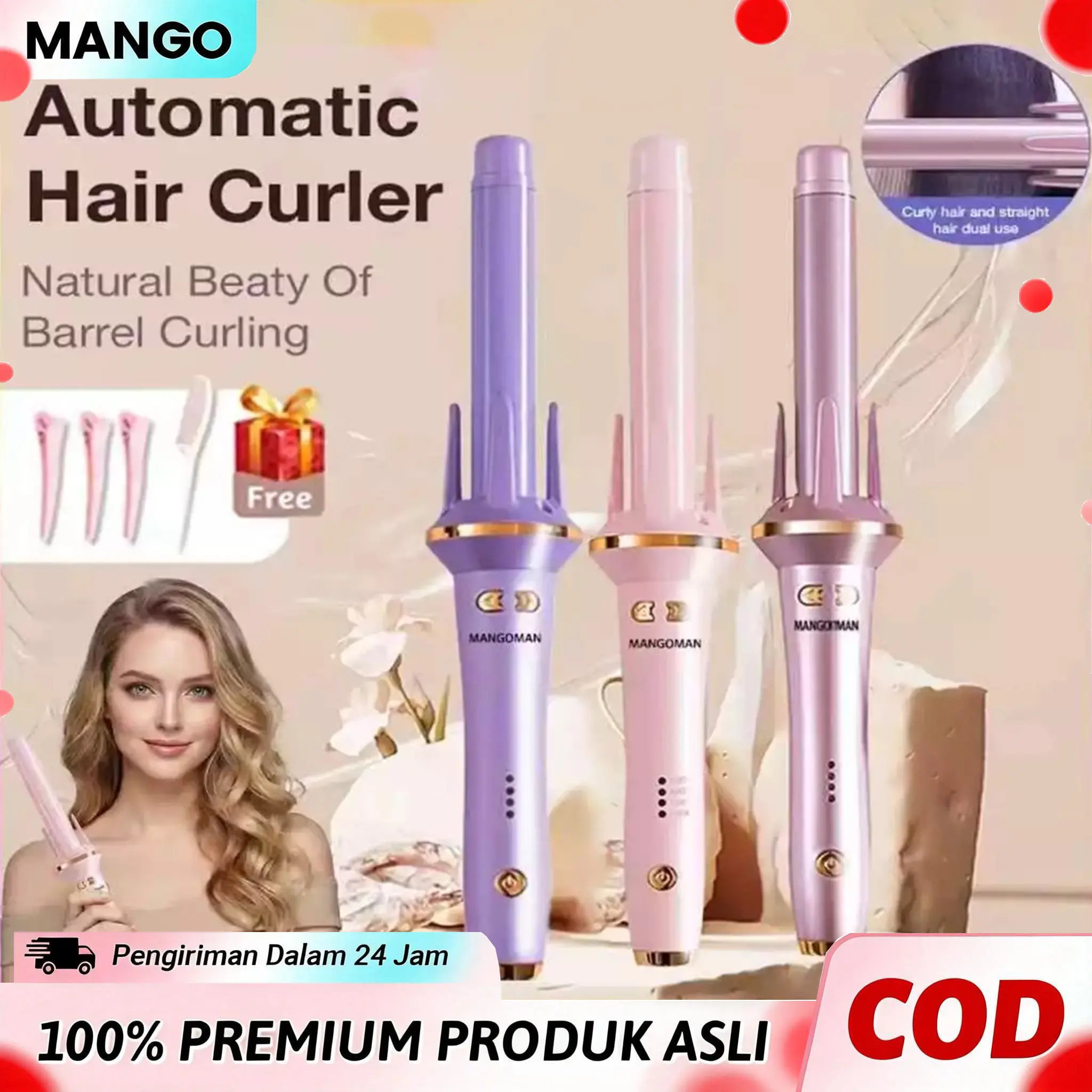 Model Upgrade Catokan Curly Otomatis 28mm Keramik Libra Hair Curly Styler Mesin Pengeriting Rambut Hemat Energi 35W - Kering
