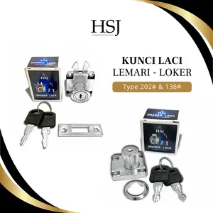 HSJ Kunci Pintu Lemari Geser / Sliding Zinc Alloy Drawer Lock / Kunci Laci Padat Type 138, 202