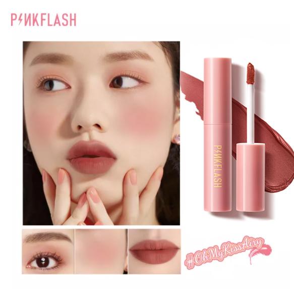 PINKFLASH-son môi lỏng 3 trong 1 Kiss Air Matte phấn má hồng và phấn mắt không thấm nước lâu trôi son môi và phấn má sử dụng kép 16 màu