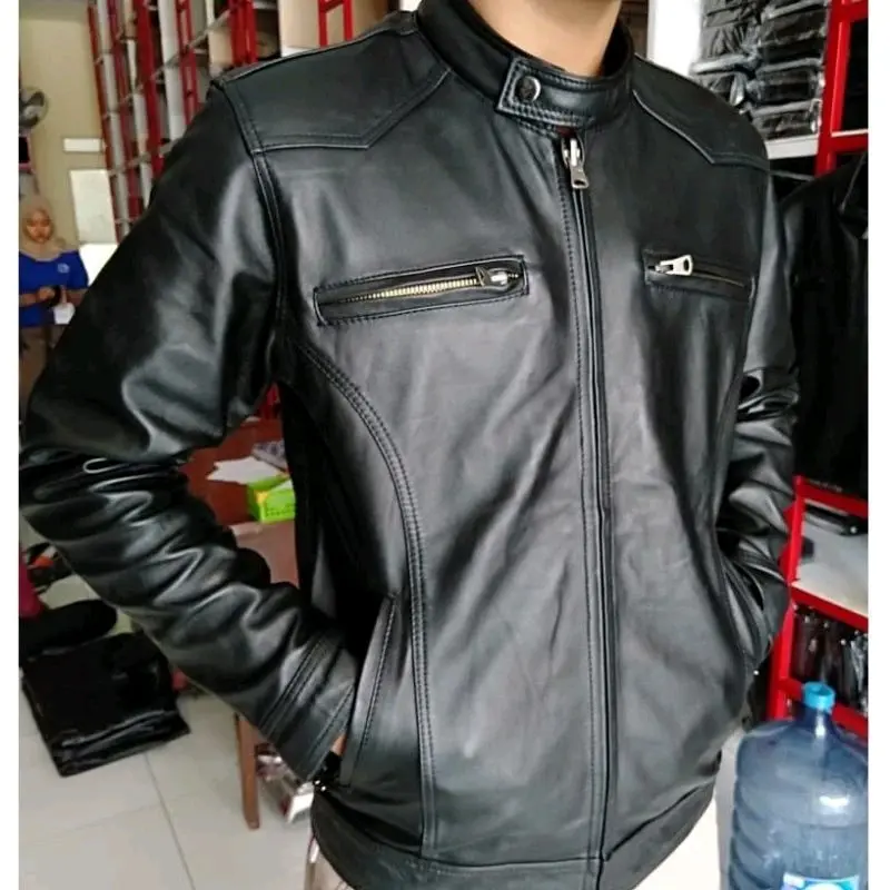 Jaket Pria Asli Kulit Domba Garut Super Elegant Keren Casual Coklat Hitam 0