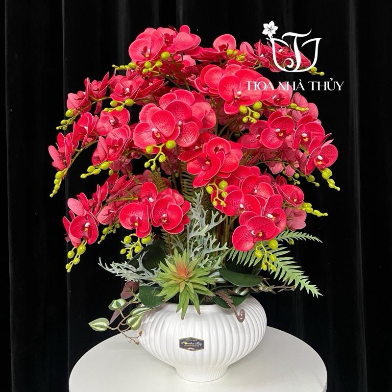   M2026-17  Chậu hoa giả Tiểu hồ điệp thiết kế sẵn Dáng tròn Chậu sứ trắng cao cấp chất liệu hoa cao su hoa giả trang trí nhà 