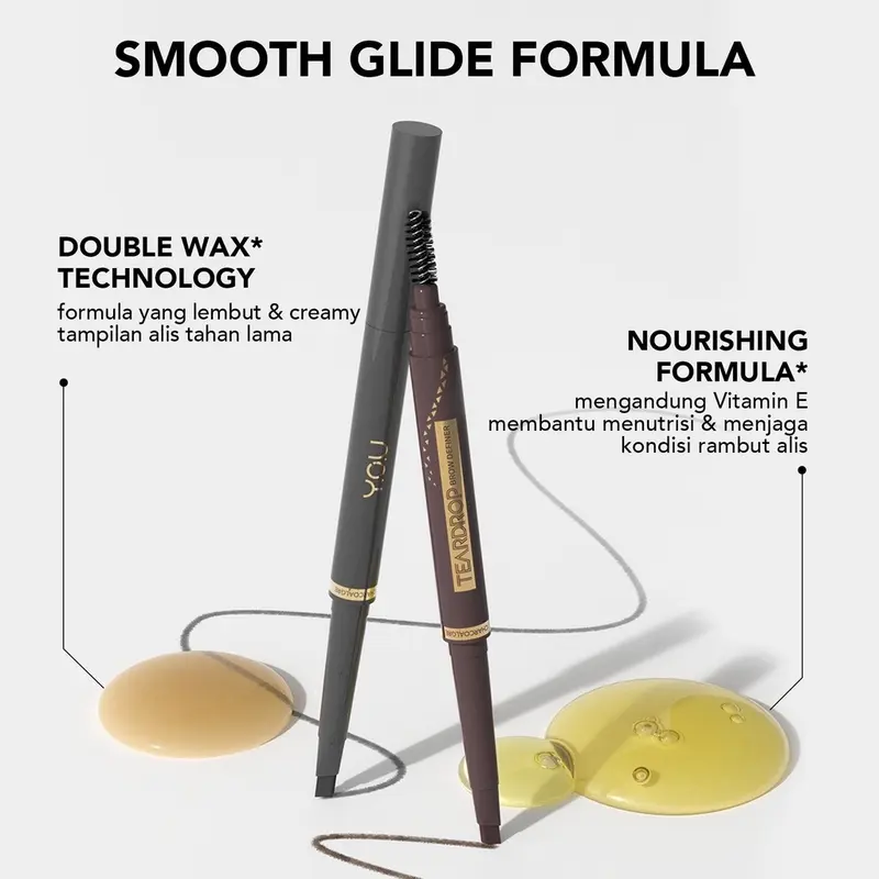 YOU Teardrop Brow Definer pensil alis waterproof pigmented tahan lama make up mata you Y.O.U tear drop TEARDROP BROW dark brown ash charcoal grey chocolate hitam coklat abu 1